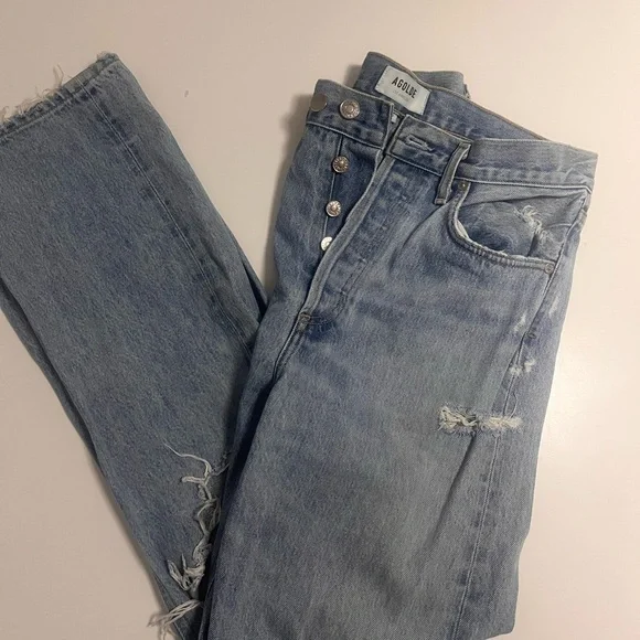 Agolde Mid Rise Light Blue Jeans - Picture 3 of 6